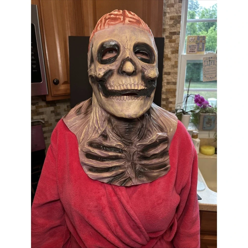 New Halloween‎ Skeleton Mask with Brains. Latex Rubber Full Head Adult Mask